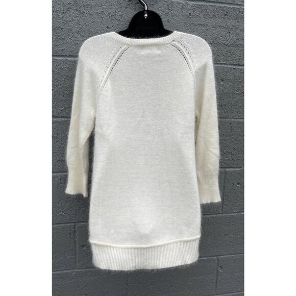 Cynthia Rowley Sweater womens sz large white pullover quarter sleeve rabbit hair - Picture 4 of 11